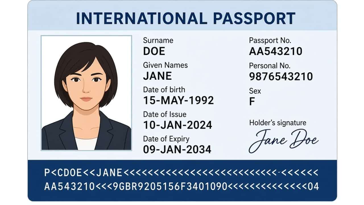 Example passport biodata page for a Tajikistan e-Visa application